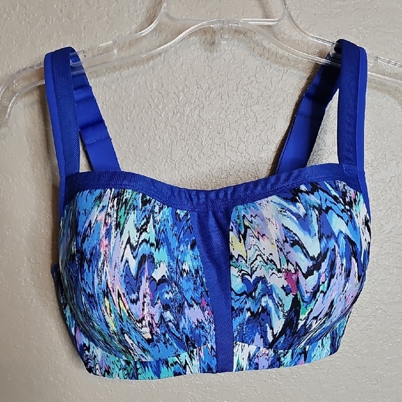 Le Mystere 34DD High Impact Underwire Sport Bra Vibrant Blue Patterned Bra - Picture 1 of 7